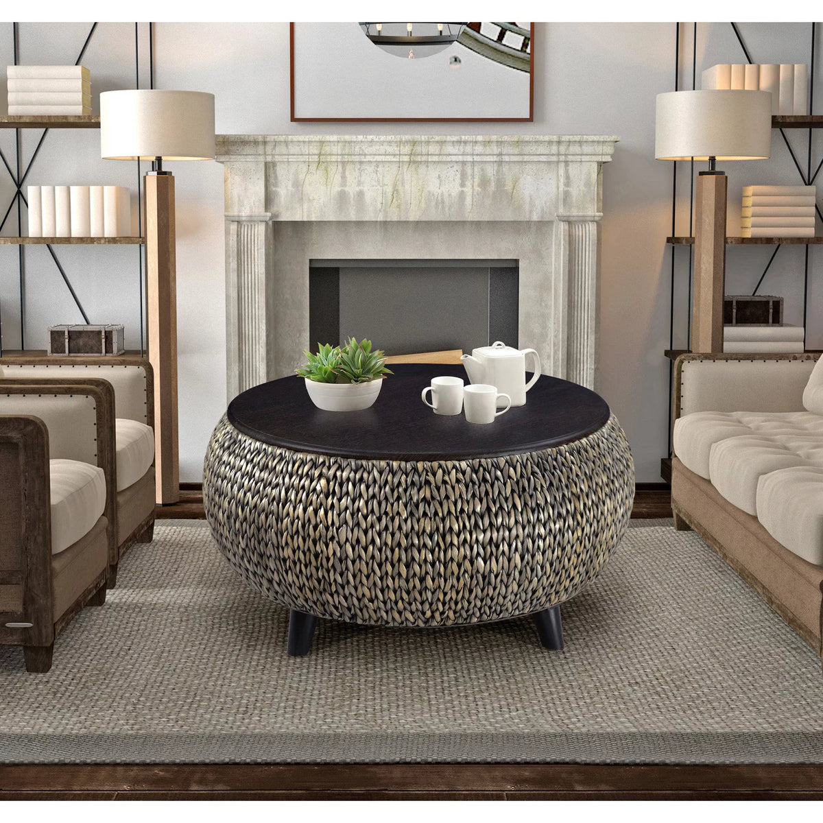 Round Wood Coffee Table in Gold R929305