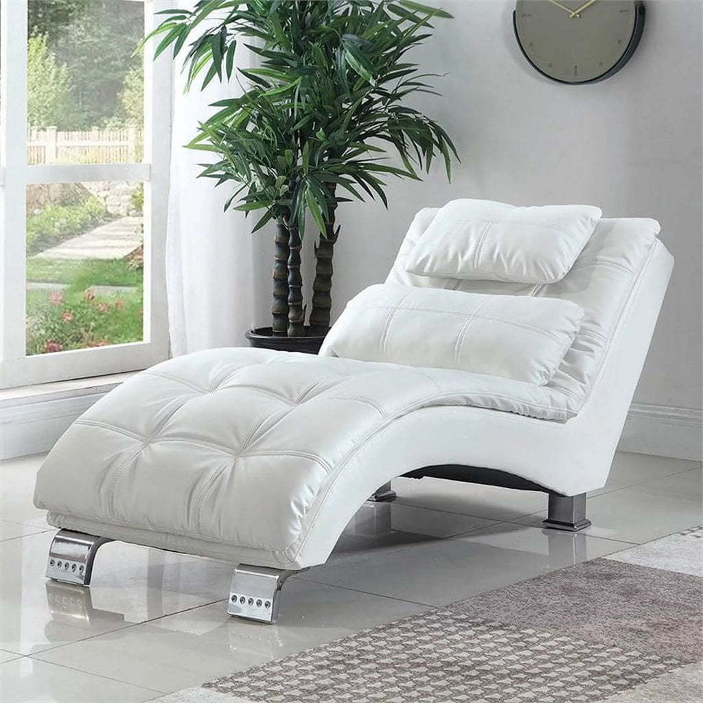 White Faux Leather Tufted Chaise Lounge V46539