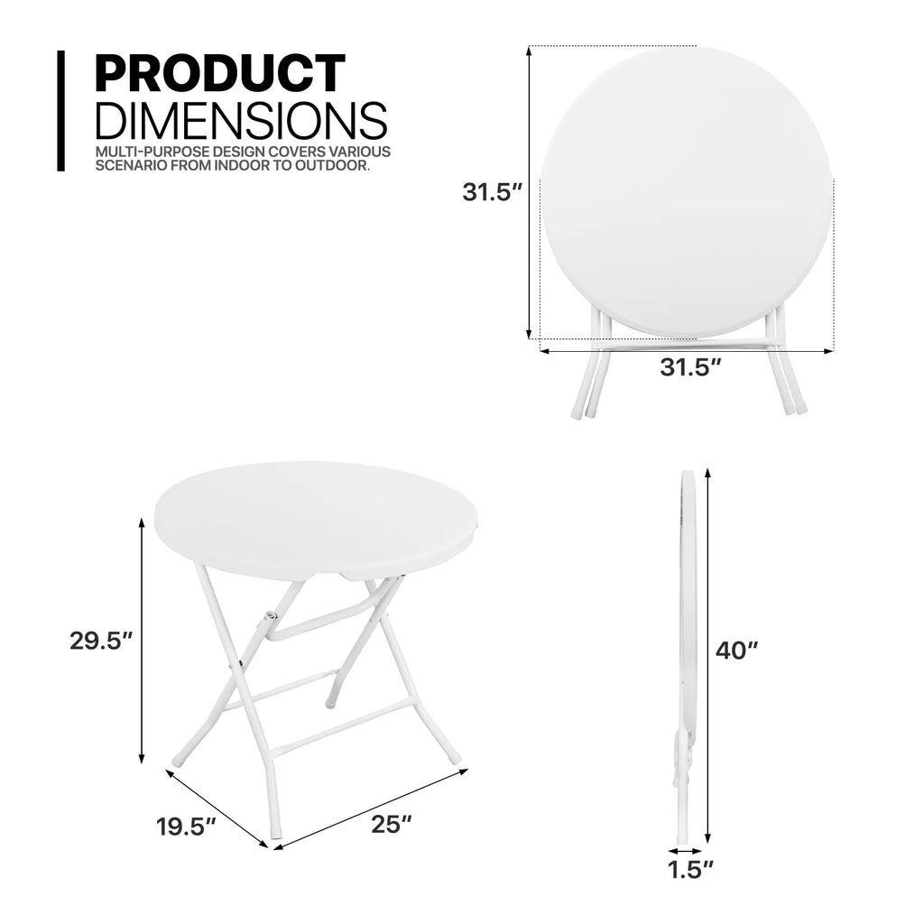White 2.6Ft Round Folding Plastic Table H7079