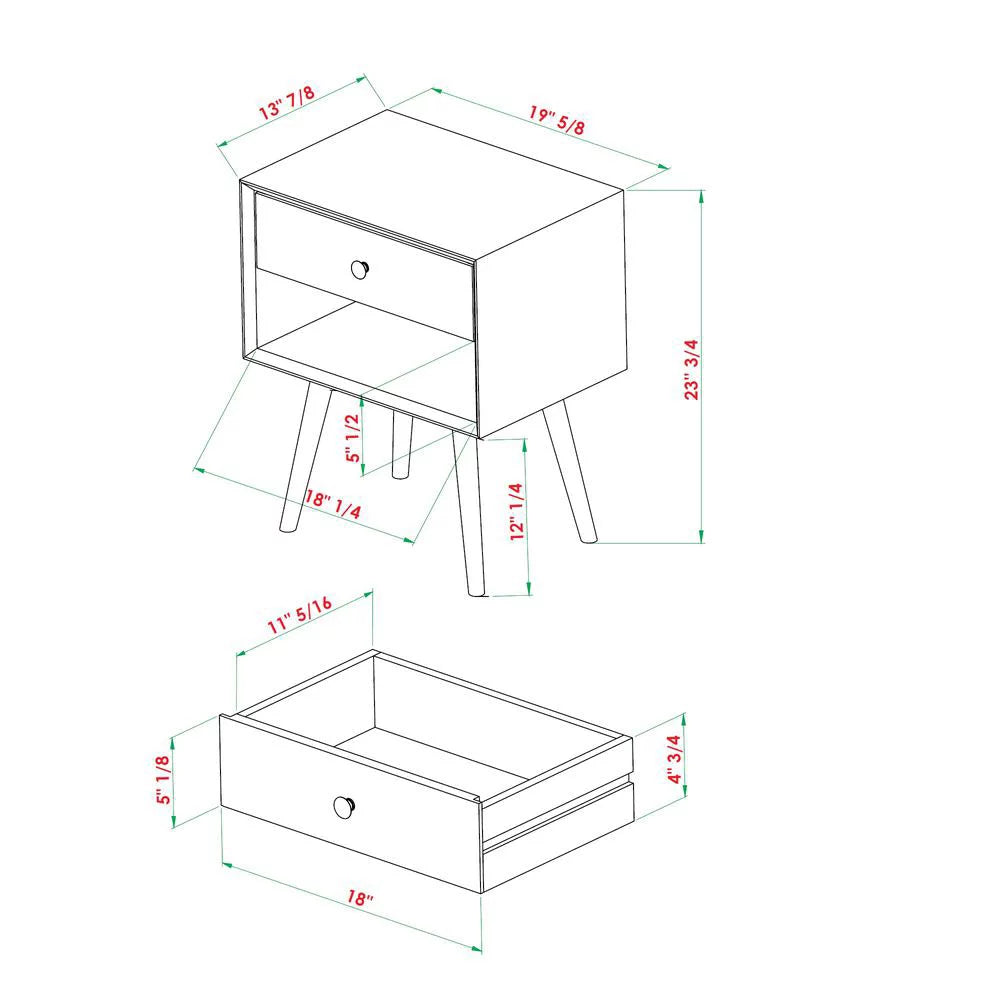 1-Drawer Solid Wood Nightstand N430