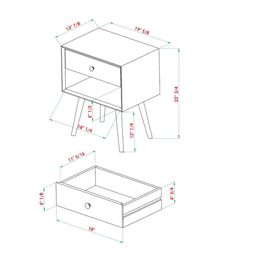 1-Drawer Solid Wood Nightstand N430