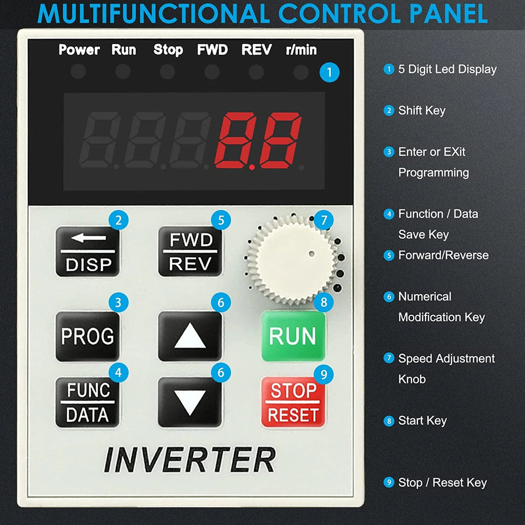 1.5kw 2HP 8A VFD Inverter Single Phase to 3 Phase Frequency Converter A12253