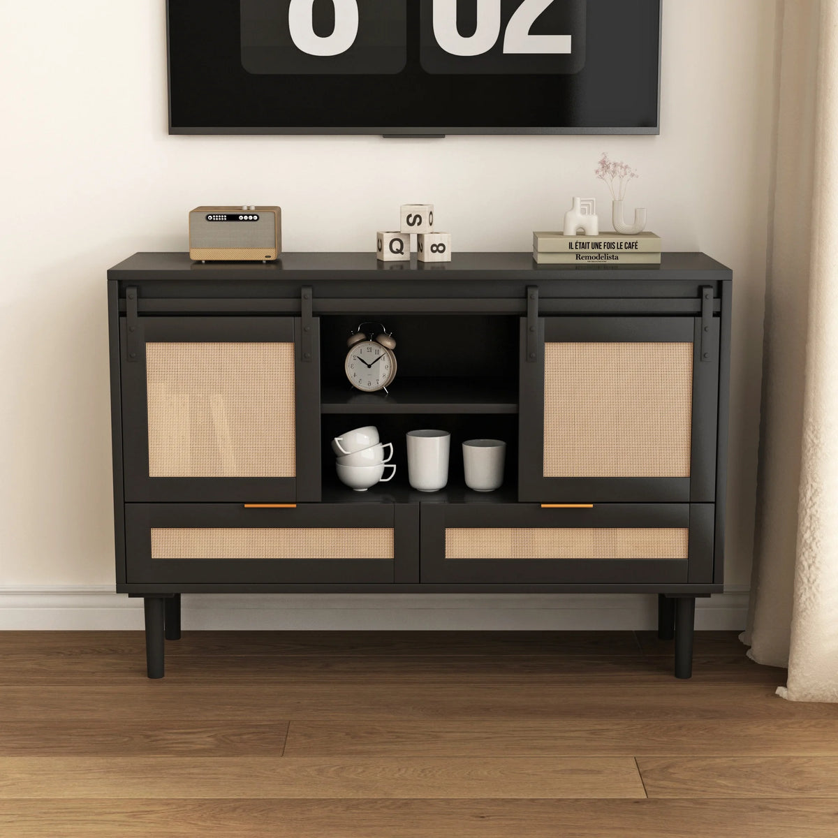 Black Sliding Barn Door Storage Cabinet B8542