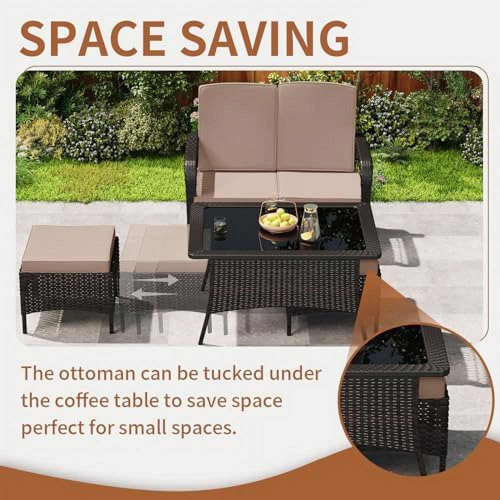 Sand 4PC Rattan Patio Conversation Set with Loveseat and Ottoman Z290788
