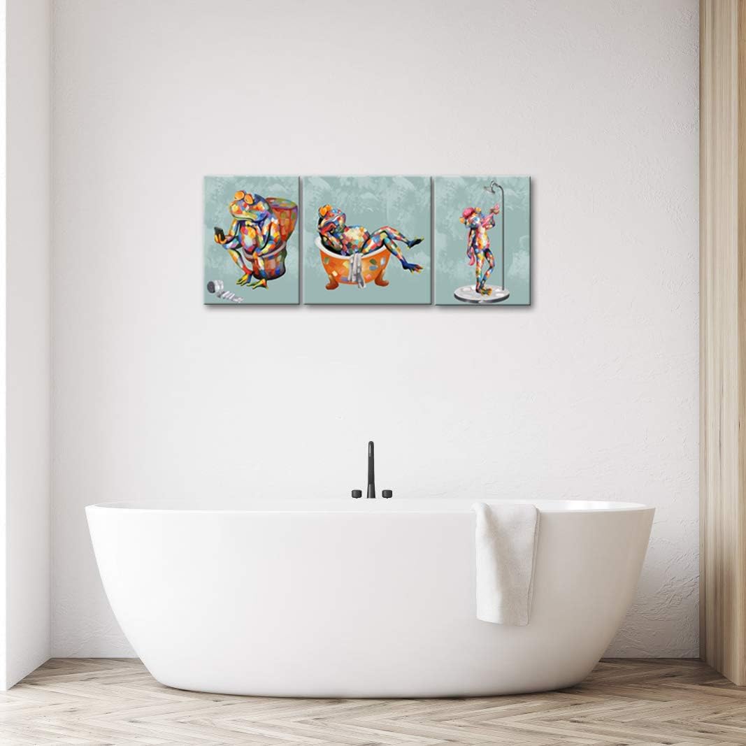 3 Panel Frog Canvas Wall Art Stretched Ready to Hang H-16 inch W-40 inch P9747