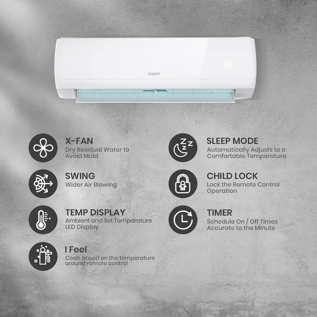 12,000 BTU Ductless Mini-Split Air Conditioner Heat Pump with Installation Kit T7036
