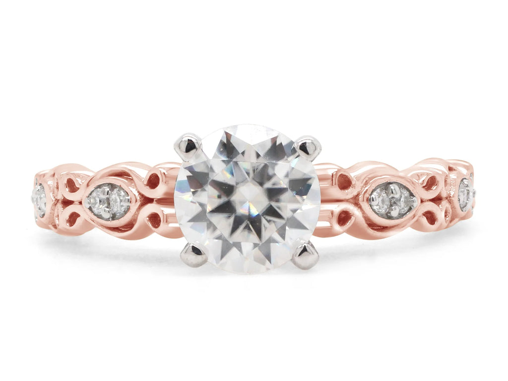 10K Solid Rose Gold Moissanite Solitaire Filigree Engagement Ring N481105