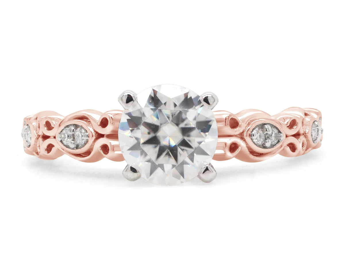 10K Solid Rose Gold Moissanite Solitaire Filigree Engagement Ring N481105