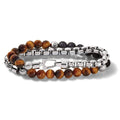 Men's Tiger Eye & Lava Bead Stainless Steel Wrap Bracelet Q221