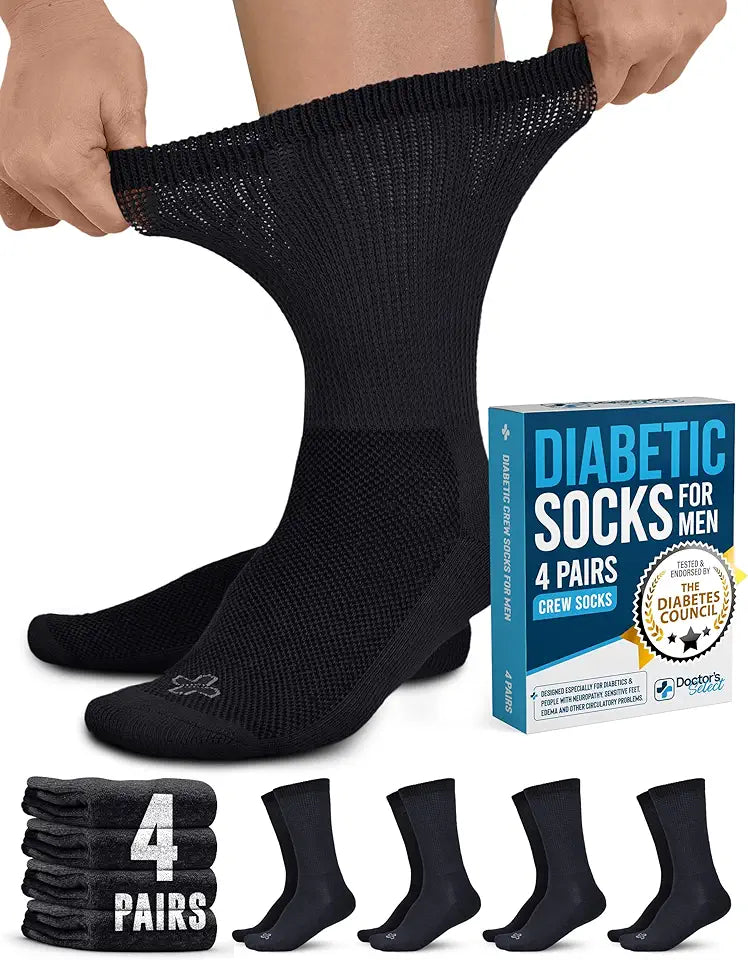 4 Pairs Crew Diabetic Socks for Men 9-12 X32610