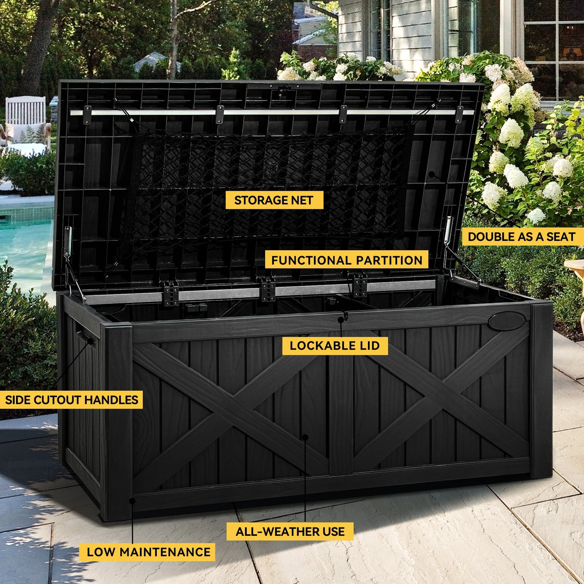 120 Gallon Black Resin Deck Box E251182