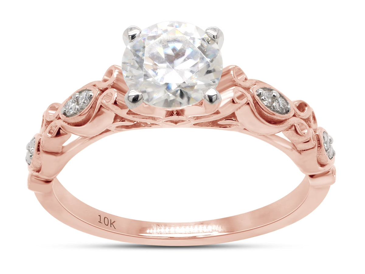 10K Solid Rose Gold Moissanite Solitaire Filigree Engagement Ring N481105