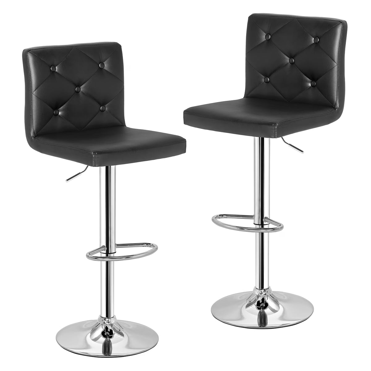 Set of 2 PU Leather Adjustable Swivel Bar Stools with Back, Black R6506