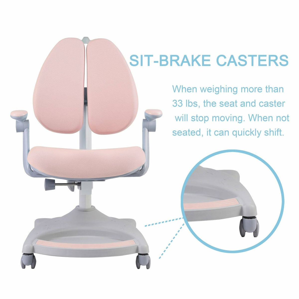 Adjustable Height Kids Desk Chair with Sit-Brake Casters U18136