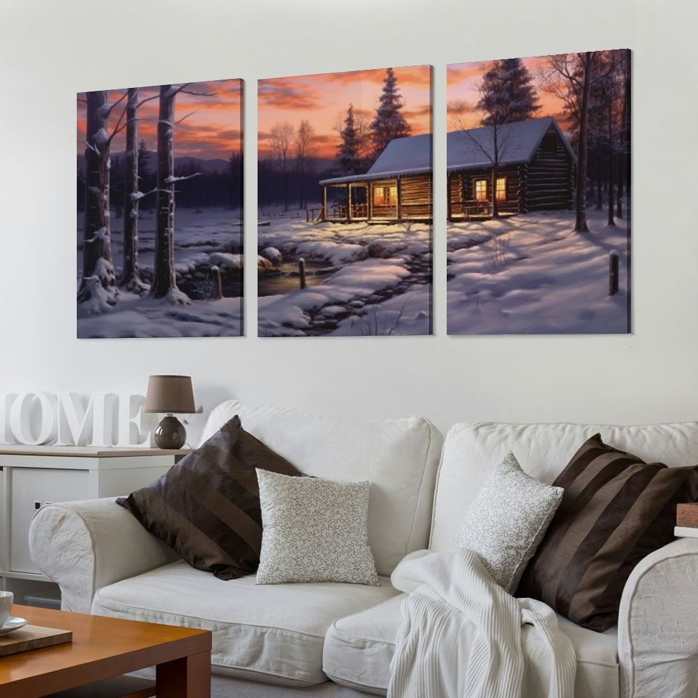 Blue Winter Rustic Canvas Wall Art 12''x16''X3 Panels V988314