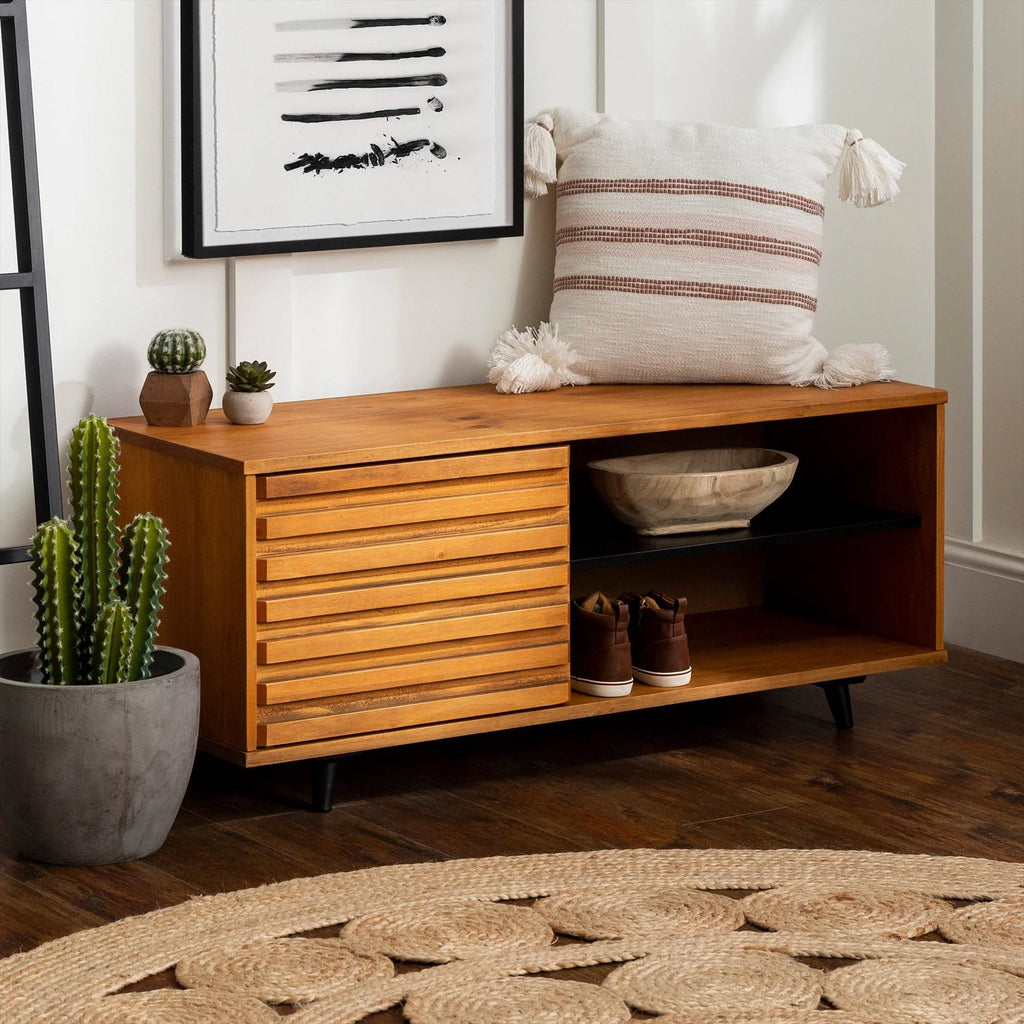 Solid Wood Storage Bench - Caramel I10045