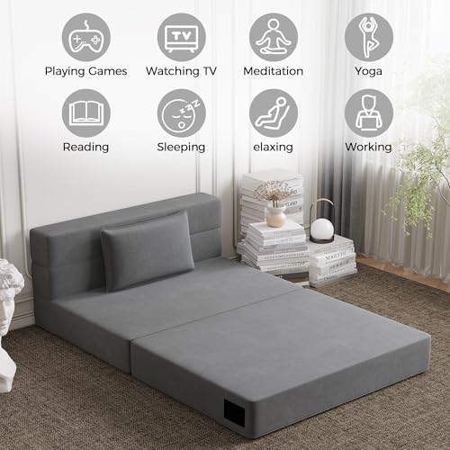 Convertible Folding Sofa Bed Twin Size 4 in 1 Sleeper Chair with Pillow Linen Fabric Memory Foam B368675
