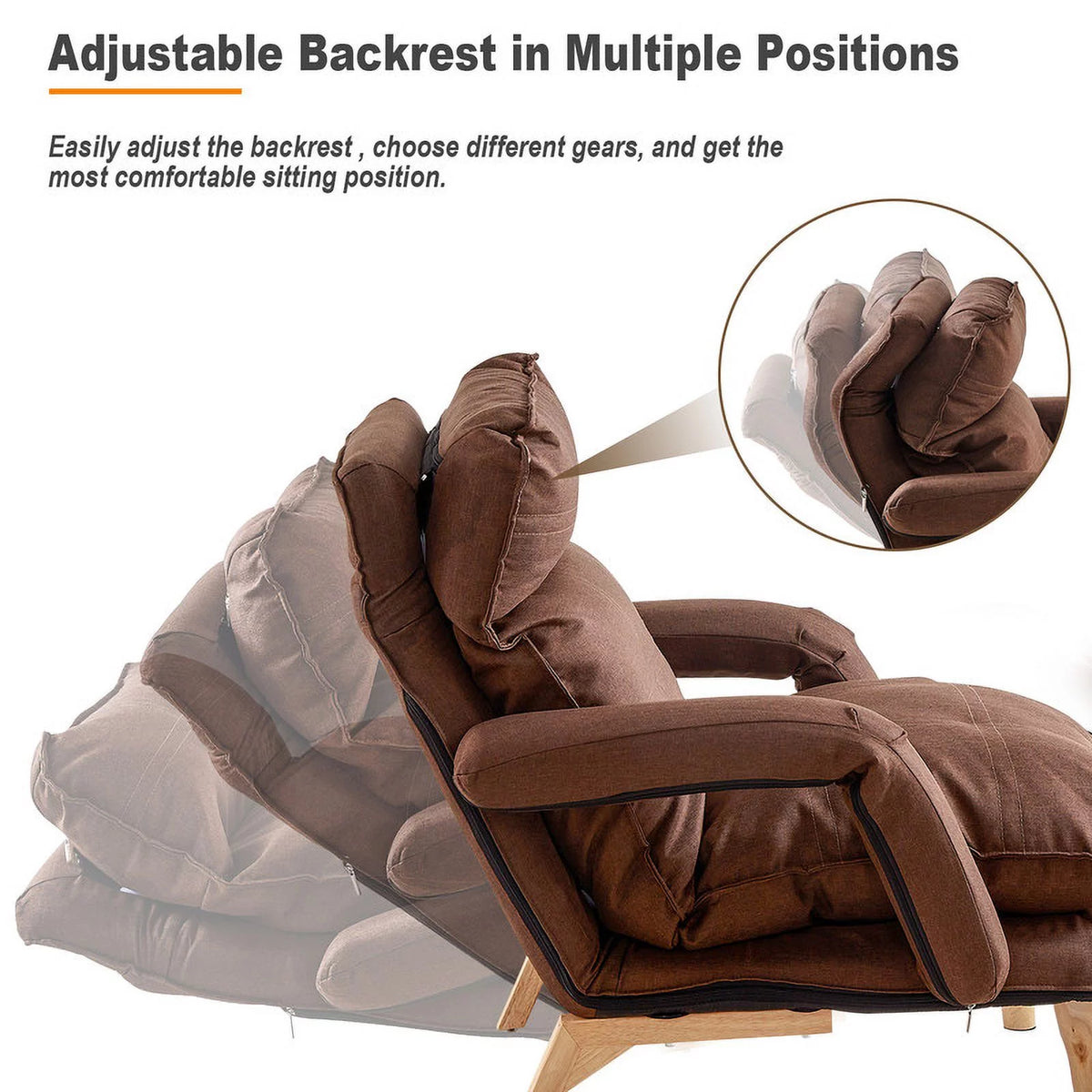 Brown Linen Accent Chair with Ottoman L843