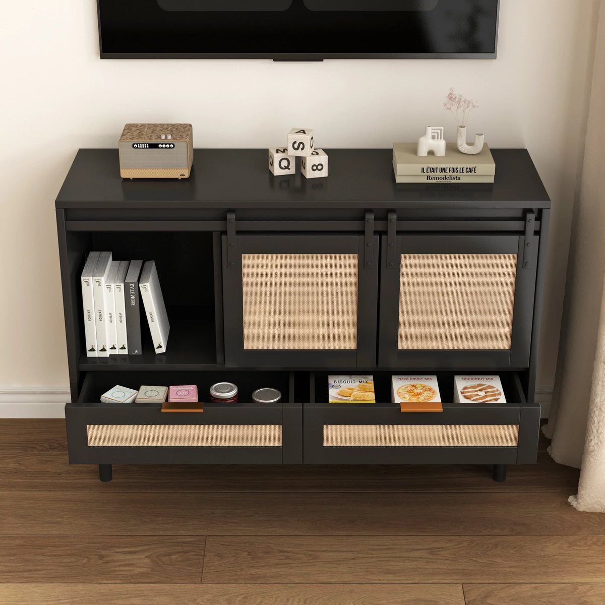 Black Sliding Barn Door Storage Cabinet B8542
