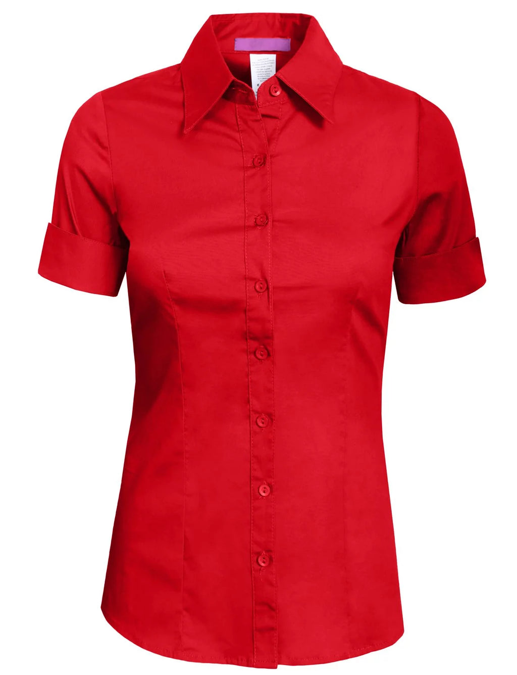 Red Button Down Short Sleeve Shirt Z777