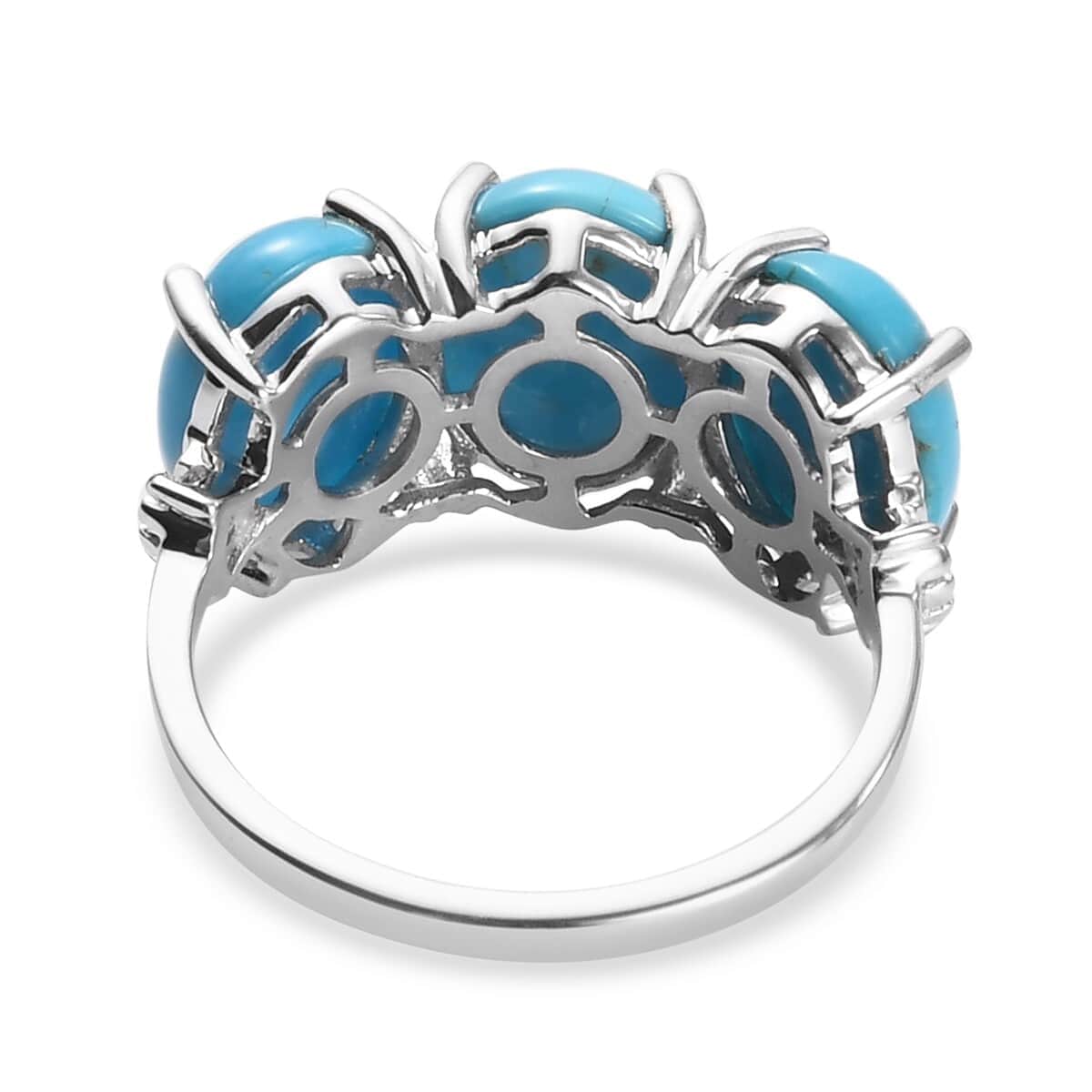 10K White Gold Oval Turquoise Diamond 3 Stone Ring Size 9 D25590