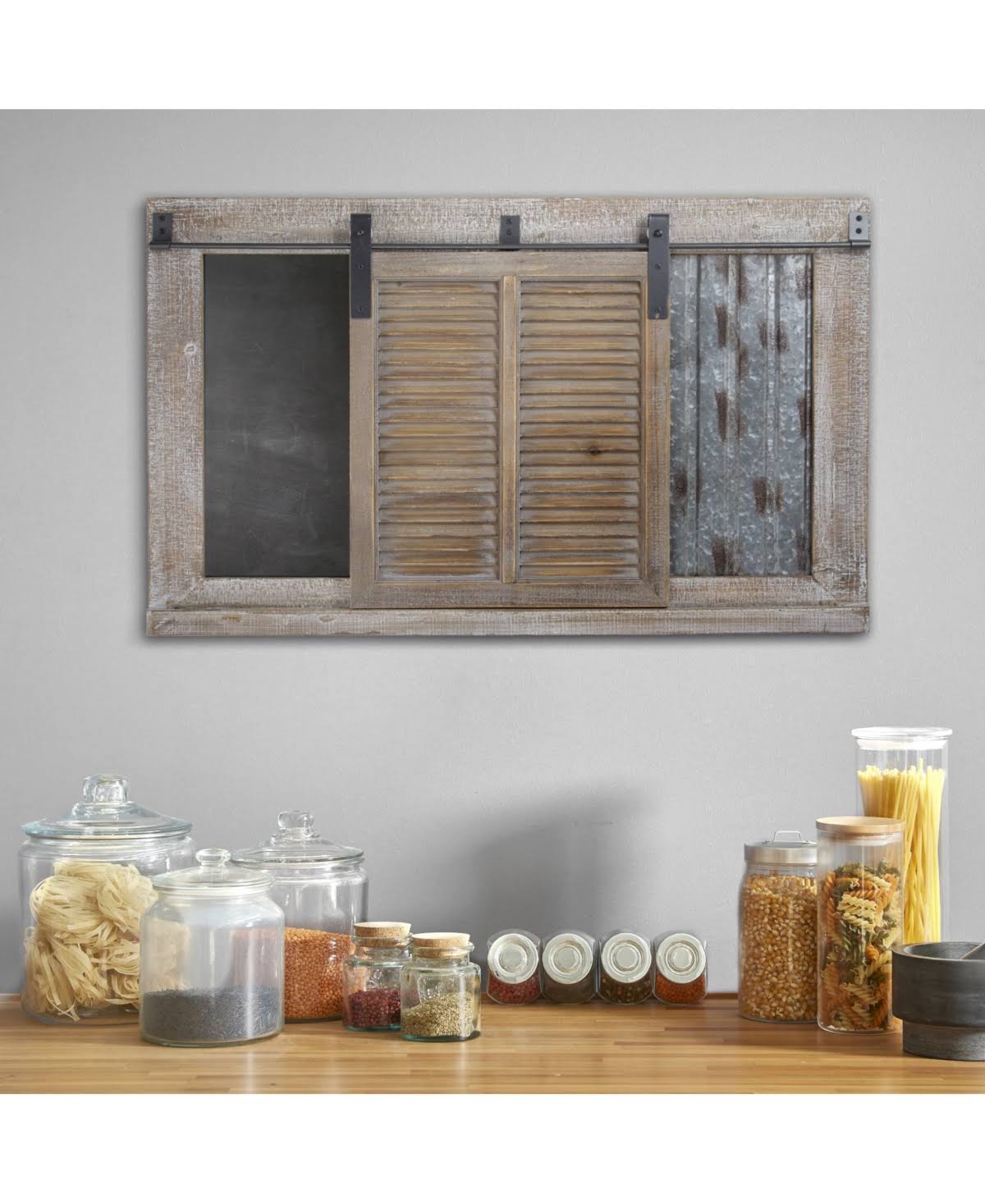 Rustic Wood Sliding Barn Door Chalkboard - Brown N10370