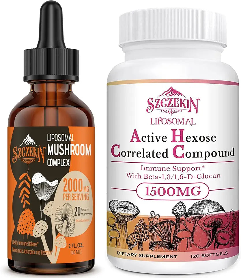 120 SoftGels Liposomal Active Hexose Correlated Supplement and 2000 MG Liposomal Mushroom Complex Drops D6227