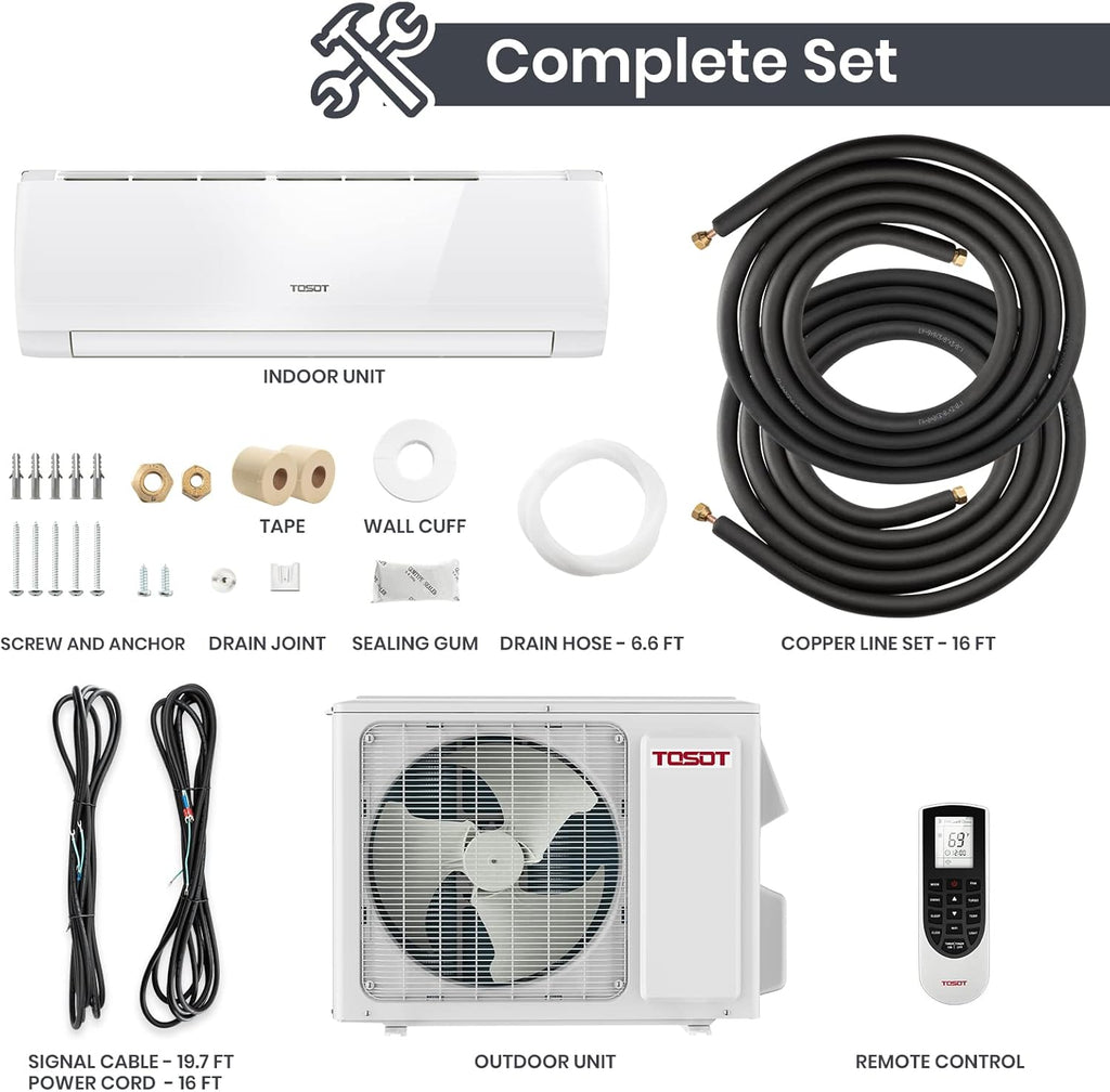 12,000 BTU Ductless Mini-Split Air Conditioner Heat Pump with Installation Kit T7036