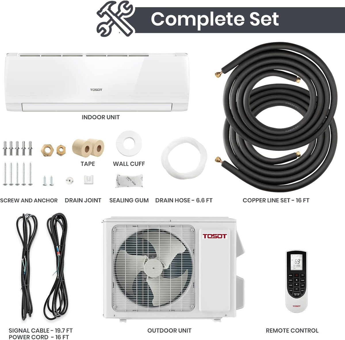 12,000 BTU Ductless Mini-Split Air Conditioner Heat Pump with Installation Kit T7036