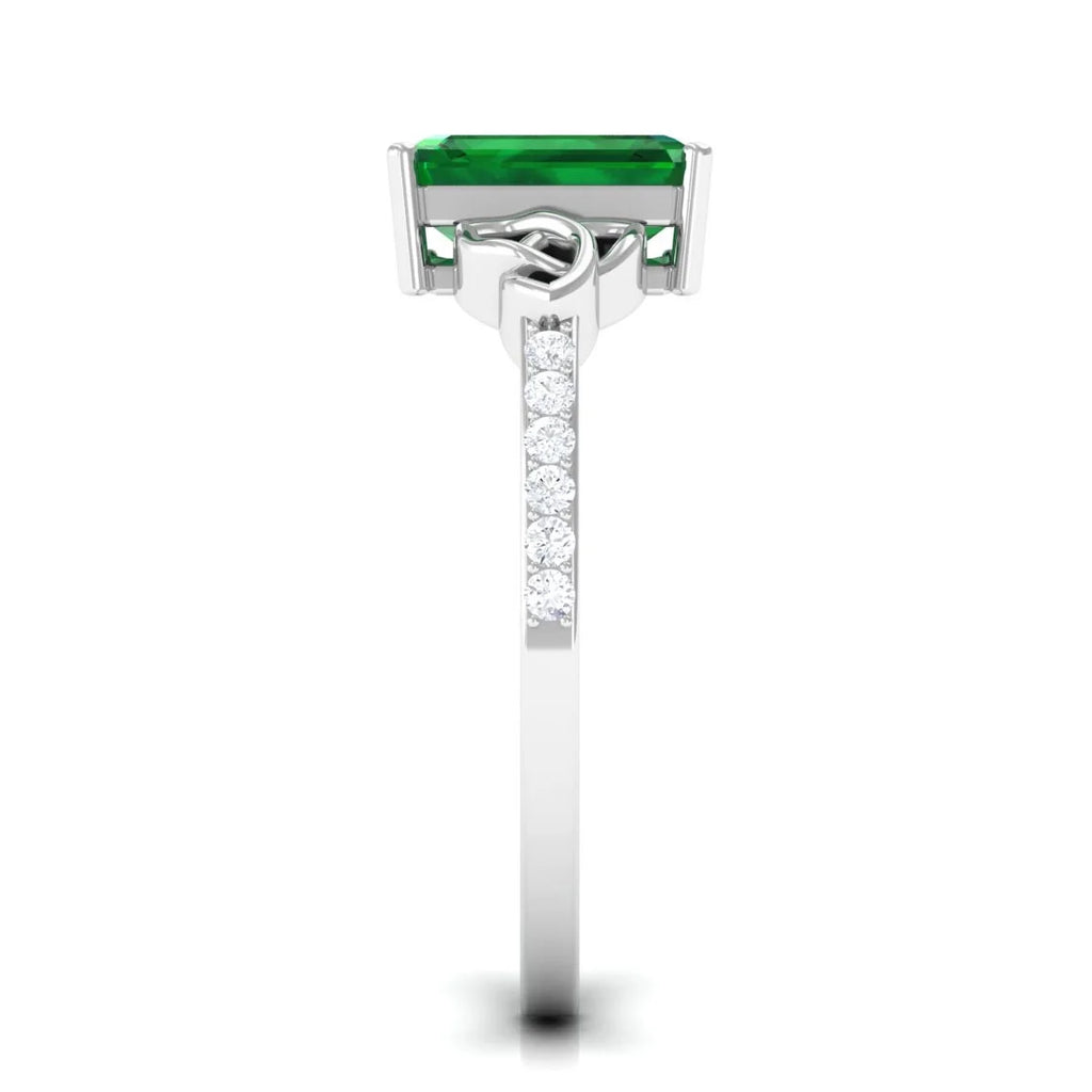 Emerald Solitaire Celtic Ring with Diamond - 6X8 mm, 925 Sterling Silver, US 13.00 J626