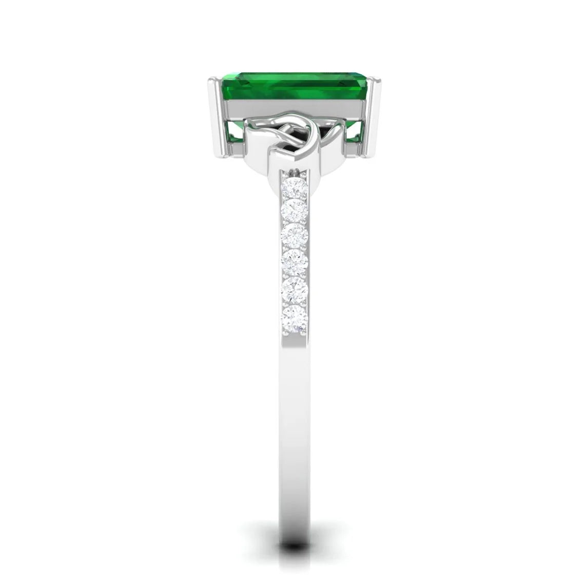 Emerald Solitaire Celtic Ring with Diamond - 6X8 mm, 925 Sterling Silver, US 13.00 J626