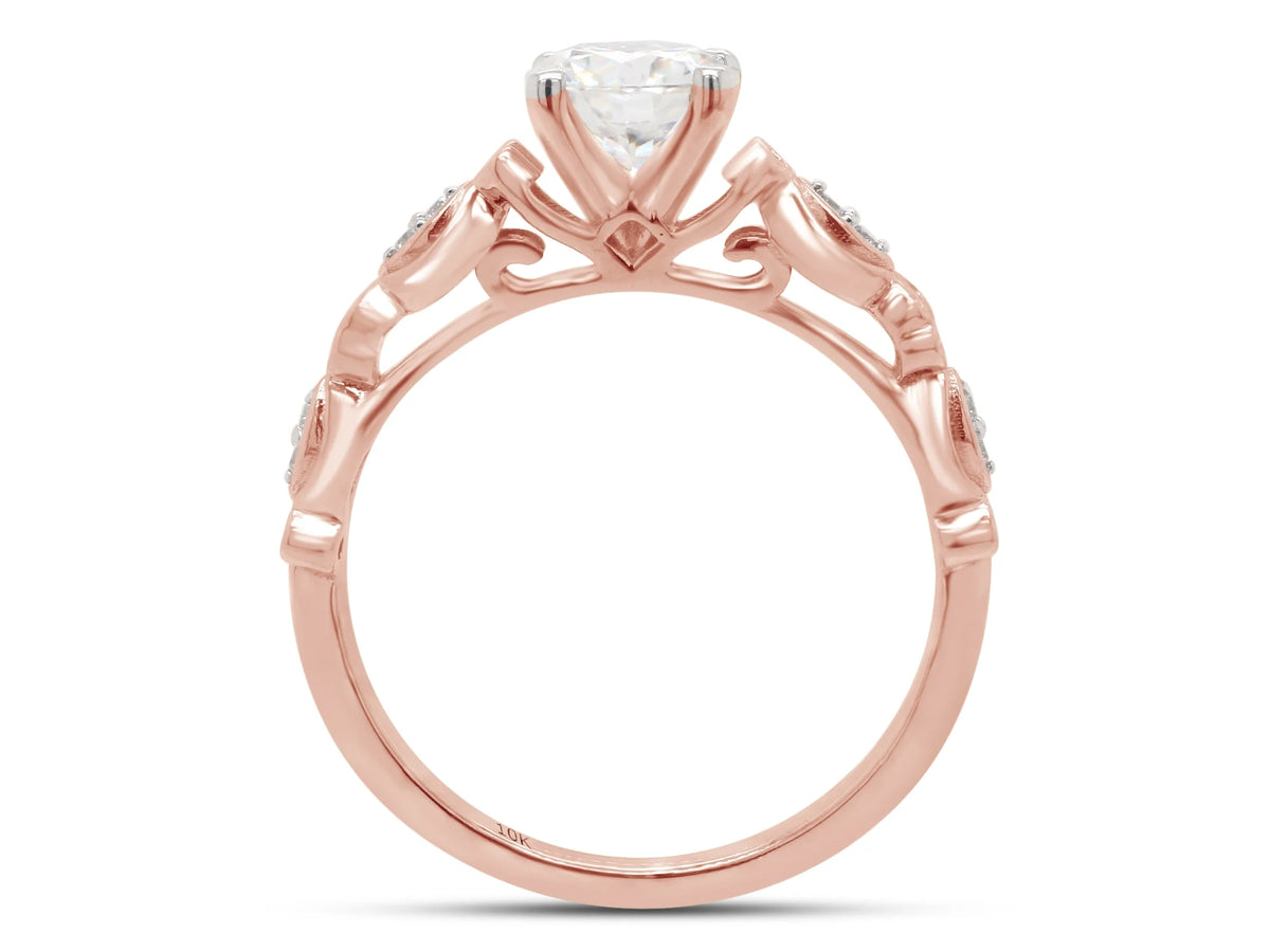 10K Solid Rose Gold Moissanite Solitaire Filigree Engagement Ring N481105