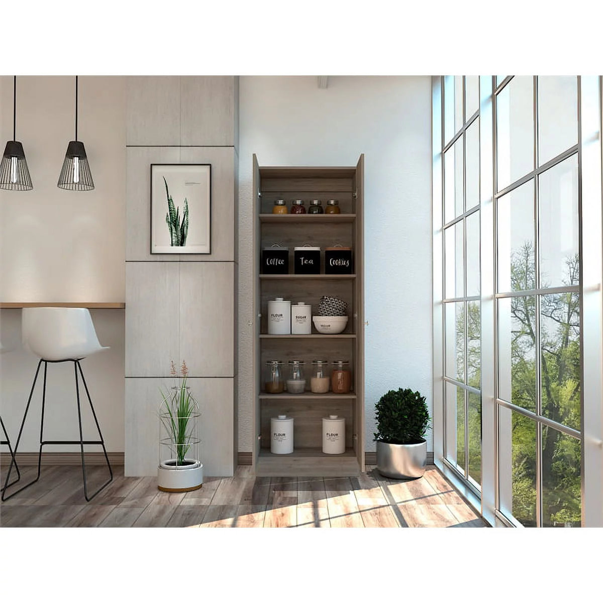 2-Door Engineered Wood Pantry Cabinet in Gray R551697