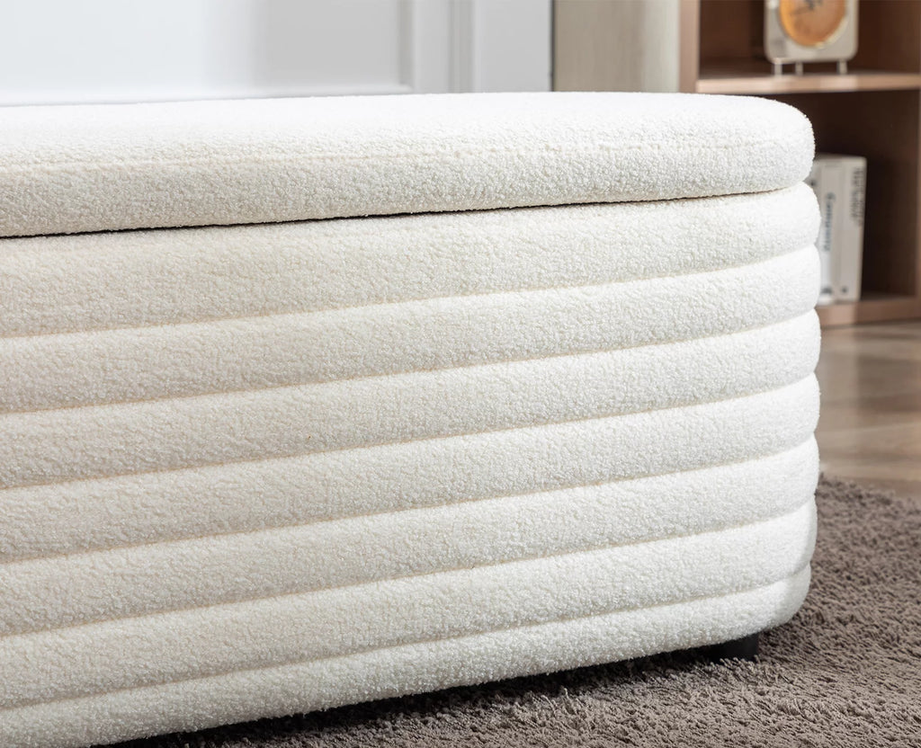 White Upholstered Faux Fur Storage Ottoman Bench L362