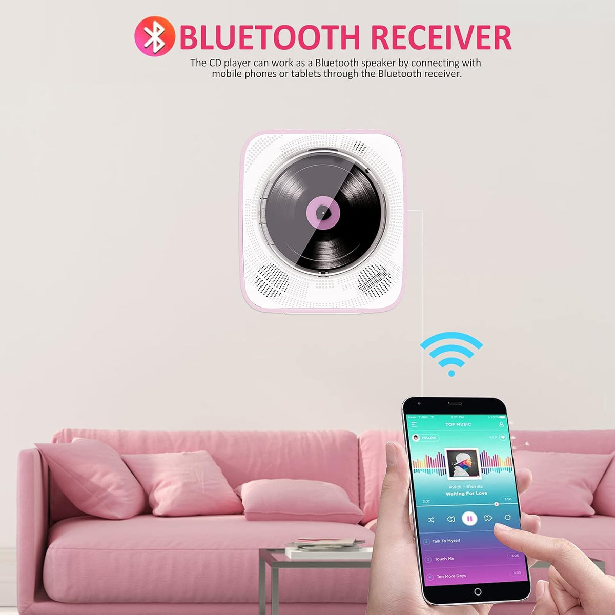 Pink Portable CD Player with Bluetooth, FM Radio, Headphone Jack, AUX Input & Output, Pack of 2 O5419