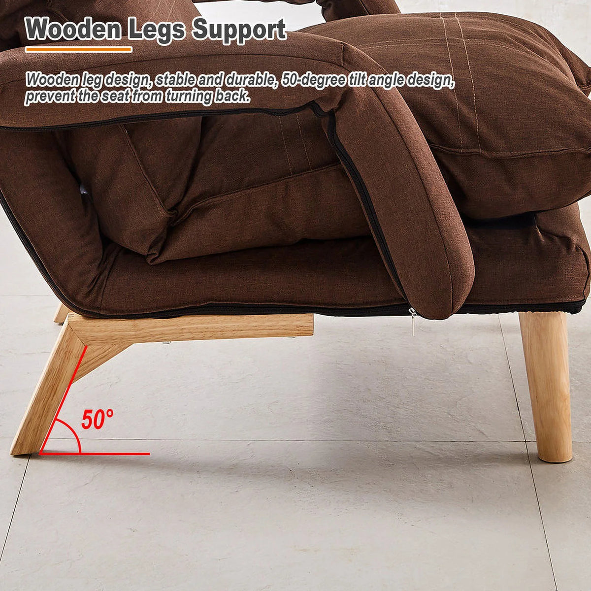 Brown Linen Accent Chair with Ottoman L843
