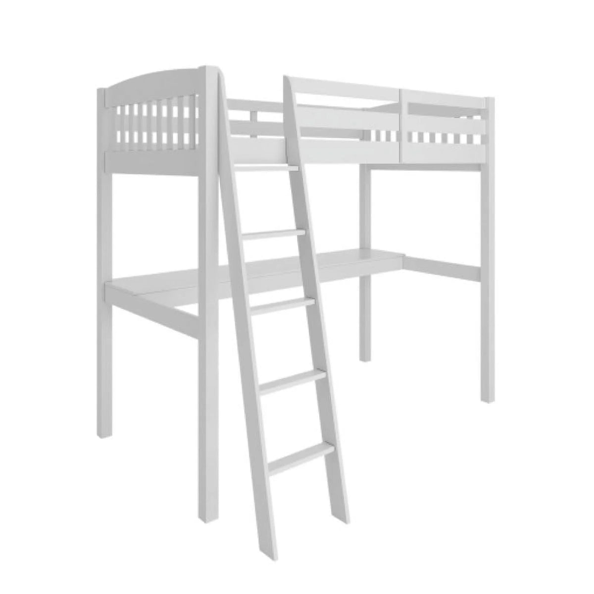 White Solid Wood Loft Bunk Bed with Desk N7496