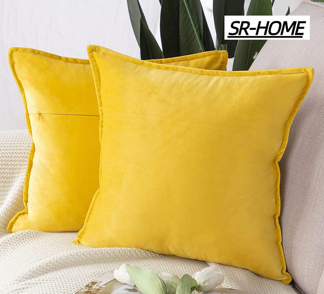 Set of 2 Velvet Decorative Throw Pillow Covers Square with Fringe Cushion Case H209