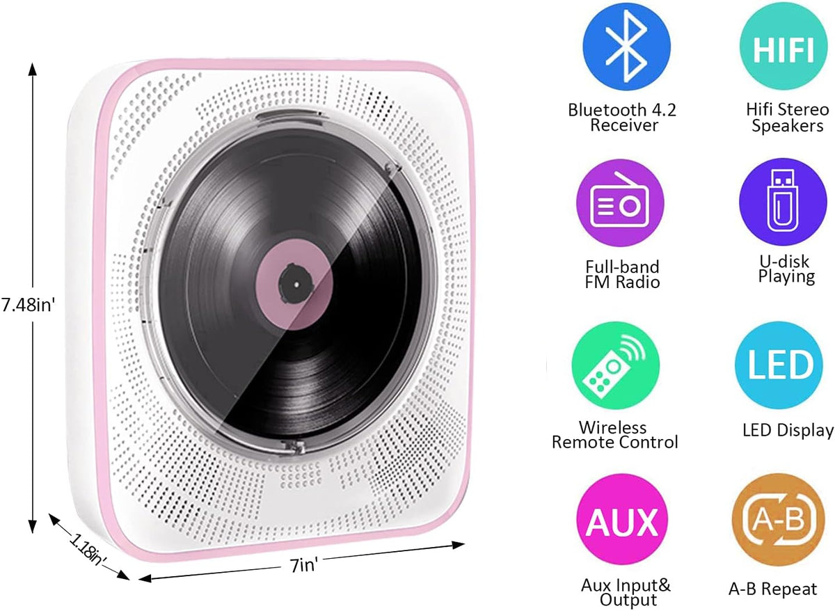 Pink Portable CD Player with Bluetooth, FM Radio, Headphone Jack, AUX Input & Output, Pack of 2 O5419