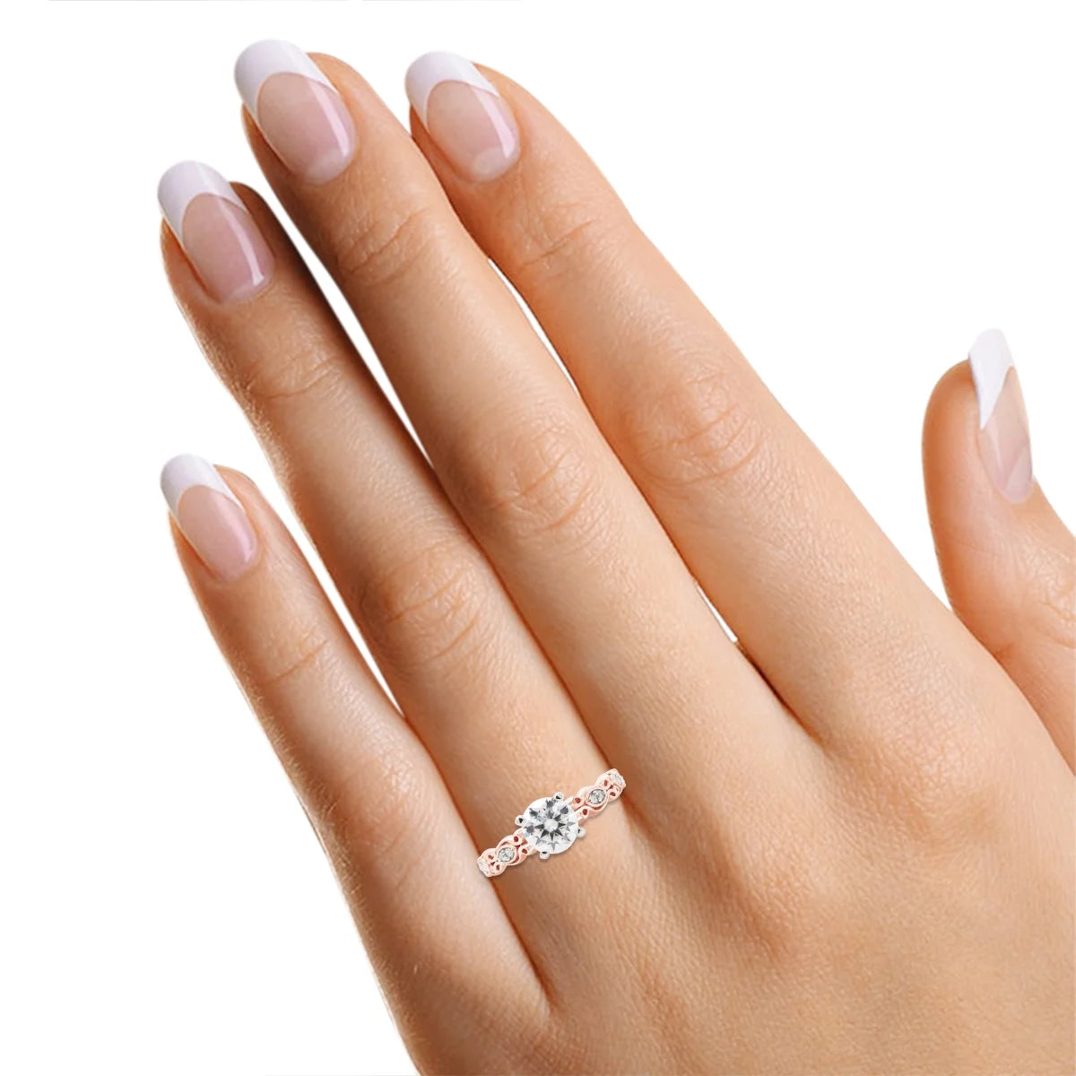 10K Solid Rose Gold Moissanite Solitaire Filigree Engagement Ring N481105