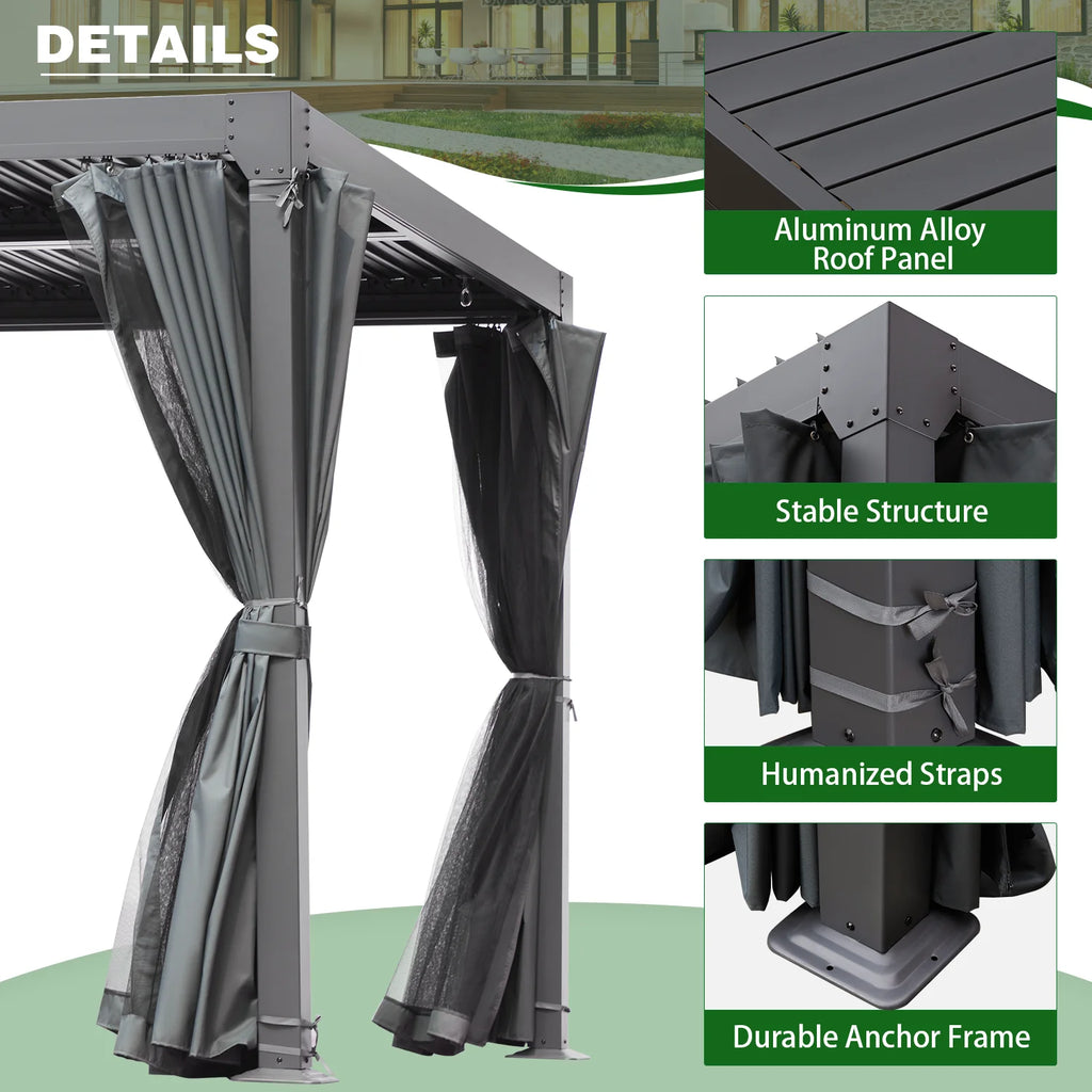 12'x20' Outdoor Louvered Pergola with Adjustable Aluminum Roof Q82074