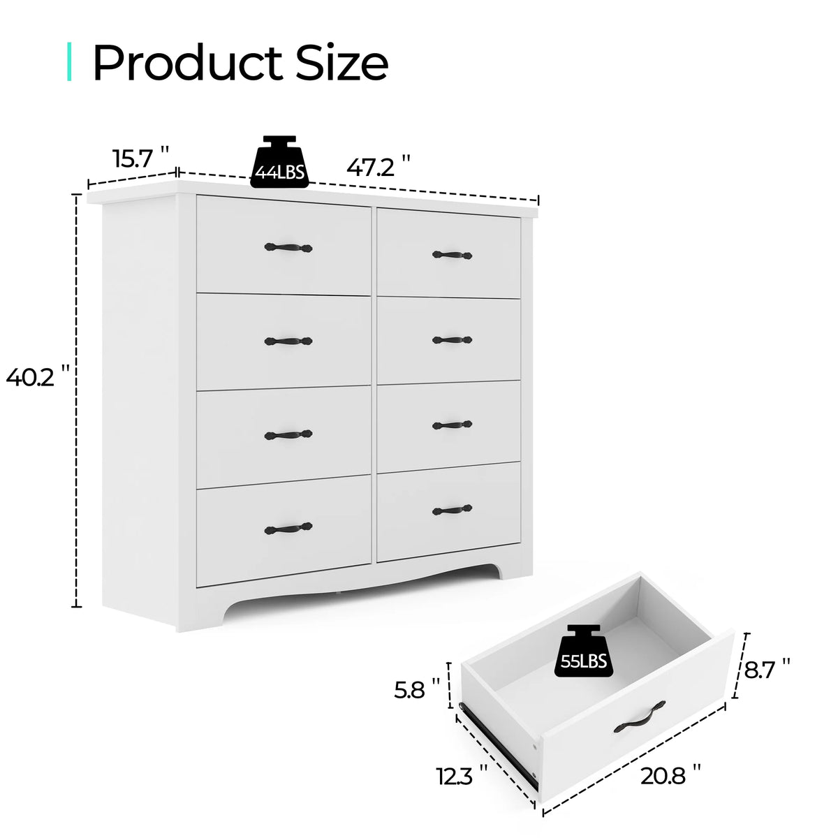 Black 6 Drawer Double Dresser D606