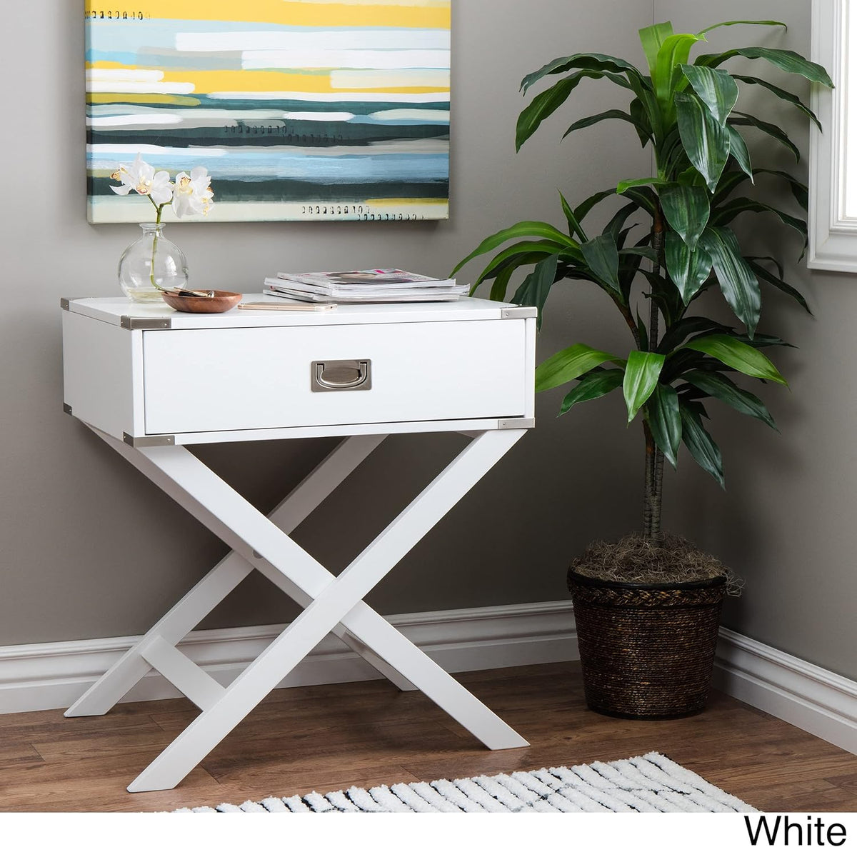White Painted Wood Side Table M656857