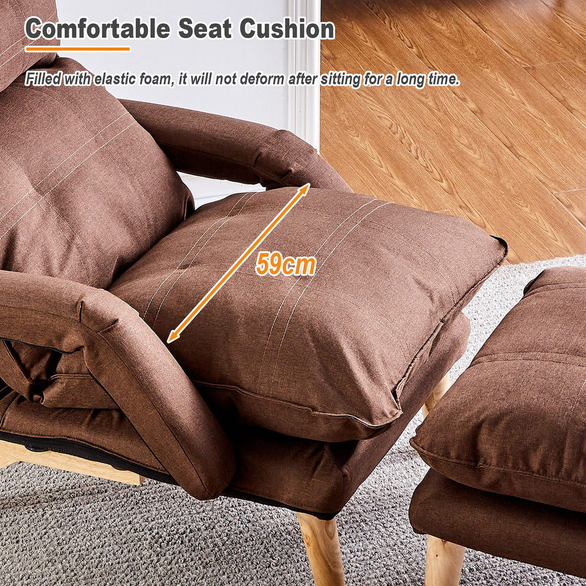 Brown Linen Accent Chair with Ottoman L843