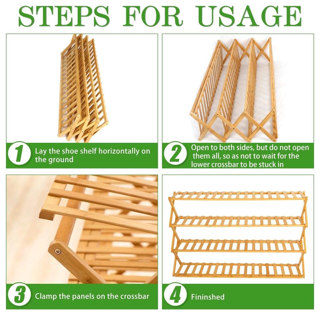 Bamboo 4-Tier Folding Shoe Rack O305