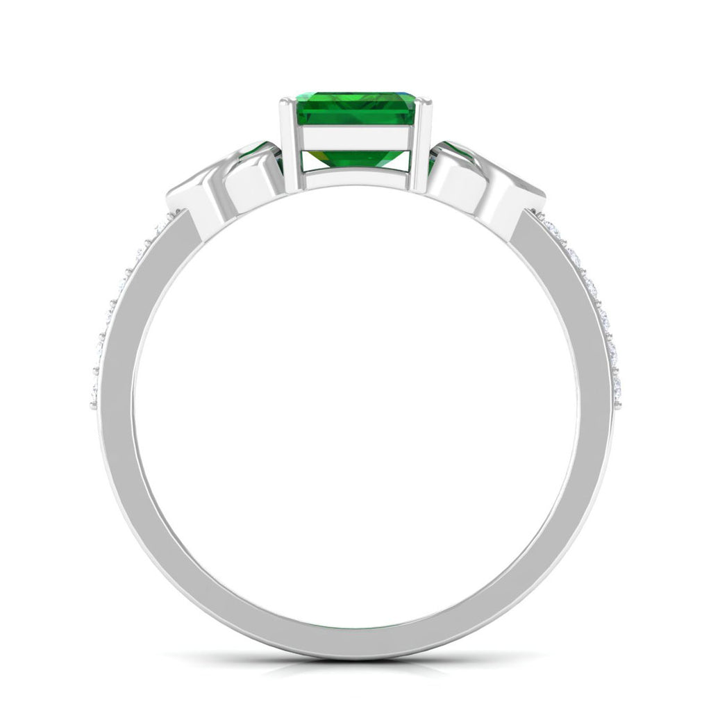 Emerald Solitaire Celtic Ring with Diamond - 6X8 mm, 925 Sterling Silver, US 13.00 J626