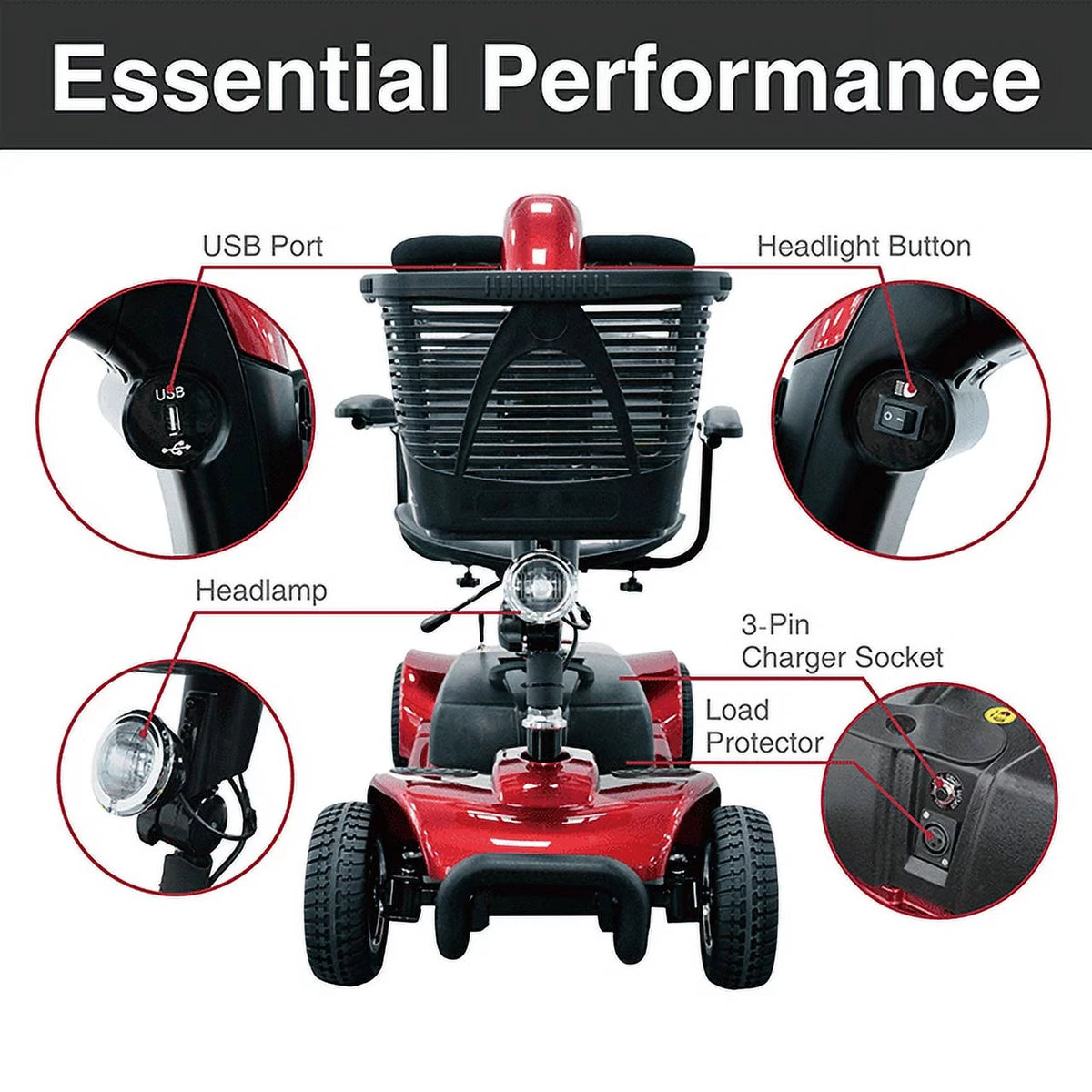 Red 4-Wheel Motorized Power Scooter P7795