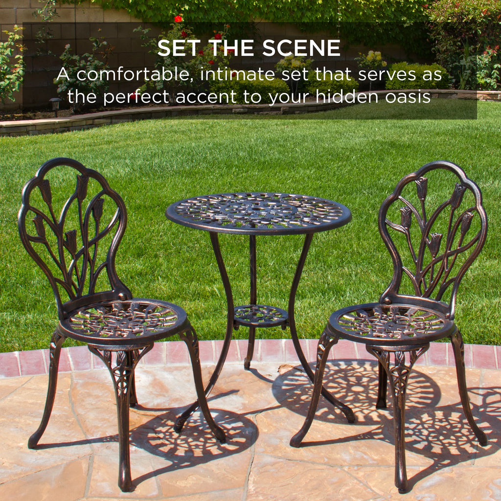 3-Piece Cast Aluminum Patio Bistro Furniture Set J840602