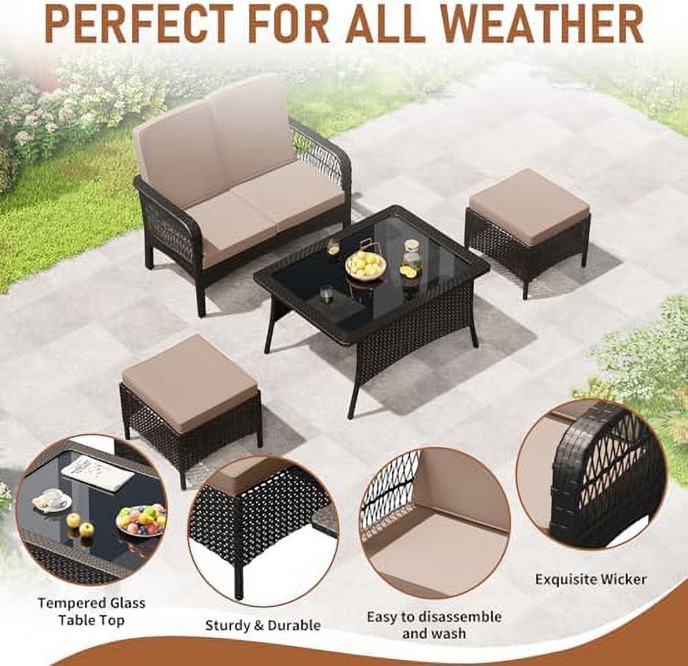 Sand 4PC Rattan Patio Conversation Set with Loveseat and Ottoman Z290788