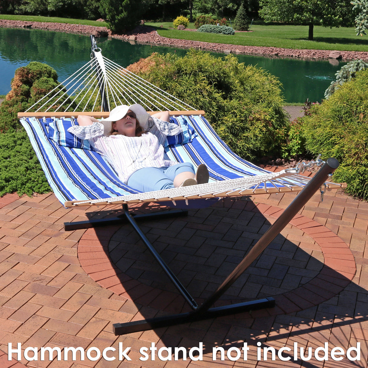 2-Person Quilted Fabric Spreader Bar Hammock and Pillow G163